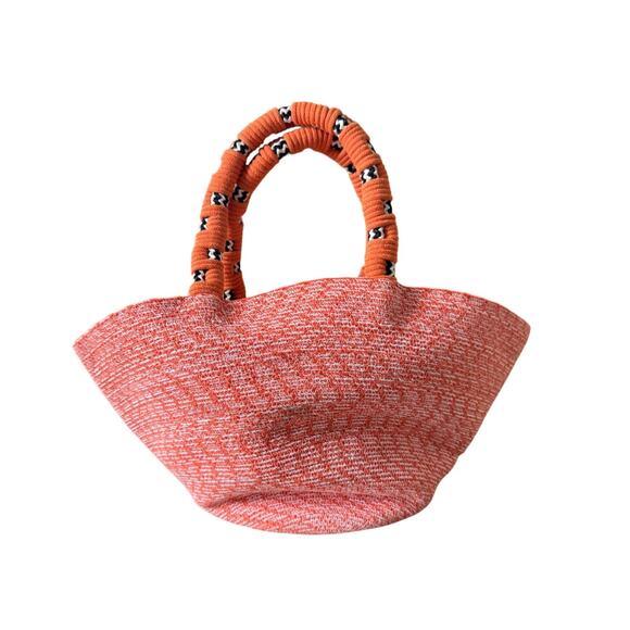 Nannacay Orange Woven Tote Bag Handmade Rope Handle Boho Straw Basket Purse - Picture 1 of 9